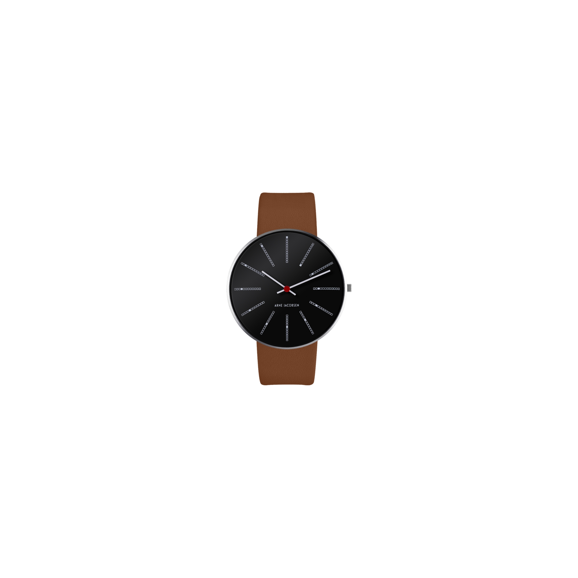 Bankers watch - Ø40 mm - Brushed steel/black, brown leather