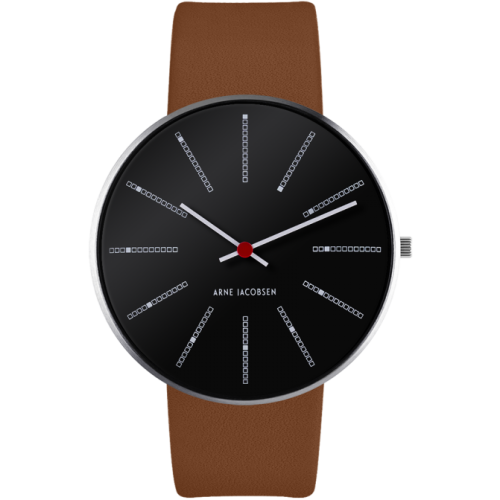 Bankers watch - Ø40 mm - Brushed steel/black, brown leather