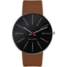 Bankers watch - Ø40 mm - Brushed steel/black, brown leather