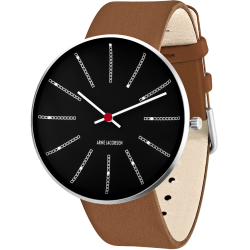 Bankers watch - Ø40 mm - Brushed steel/black, brown leather