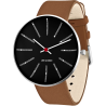 Bankers watch - Ø40 mm - Brushed steel/black, brown leather