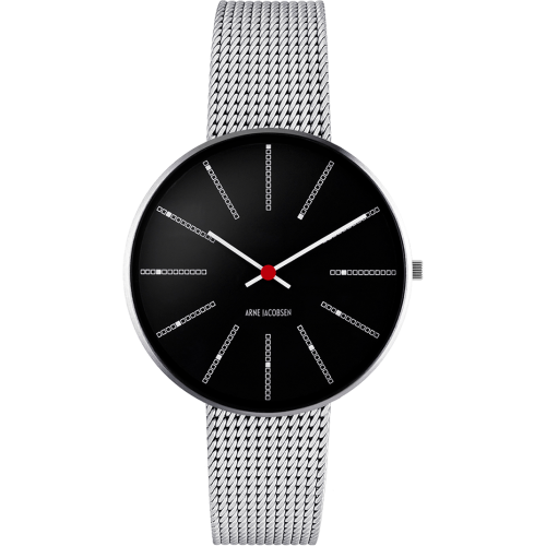 Bankers watch - Ø34 or Ø40mm - Brushed steel/black, steel mesh band