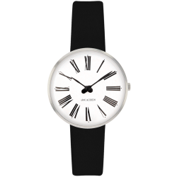 Montre Roman - Ø30, Ø34 ou Ø40 mm - acier inox/blanc, bracelet cuir noir