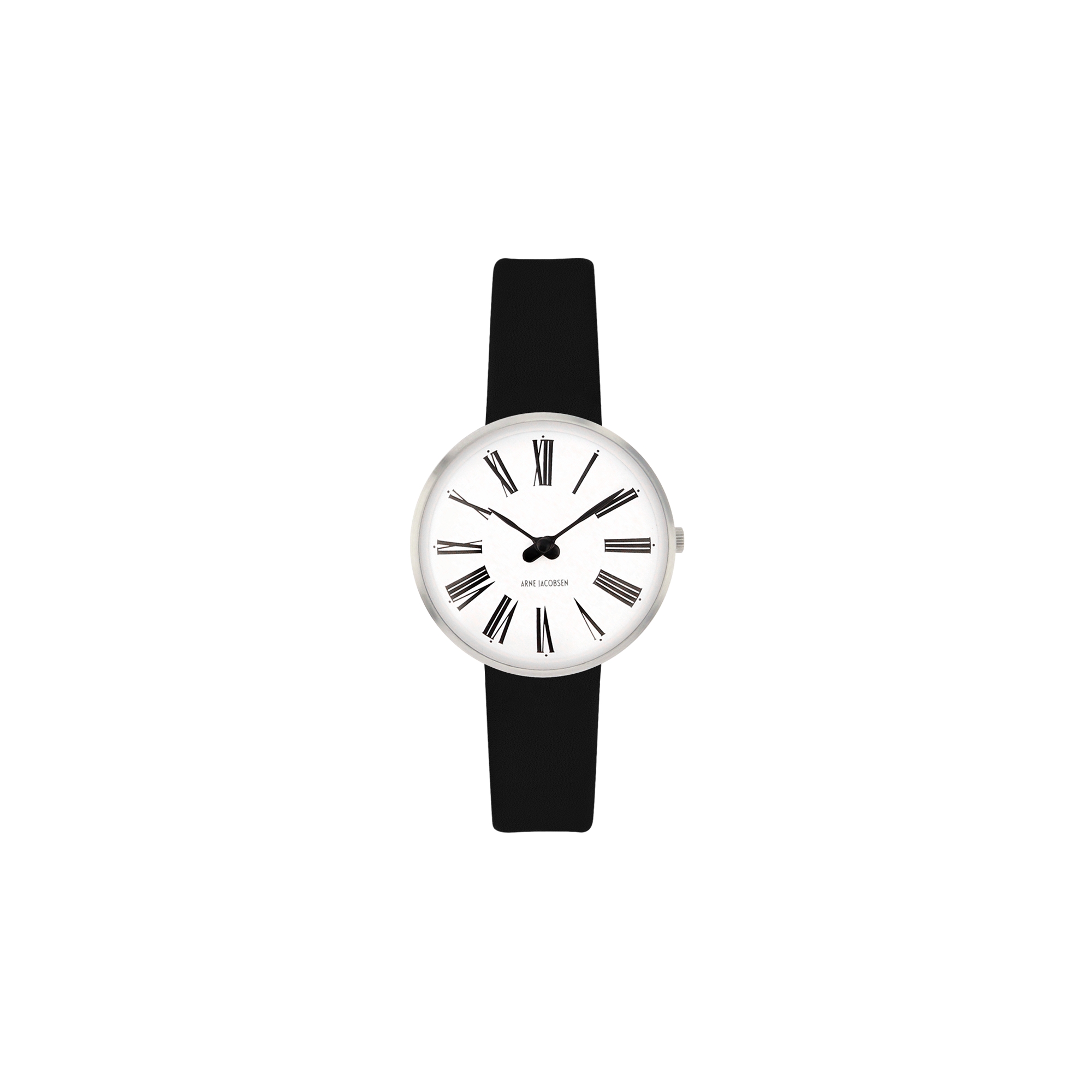 Montre Roman - Ø30, Ø34 ou Ø40 mm - acier inox/blanc, bracelet cuir noir