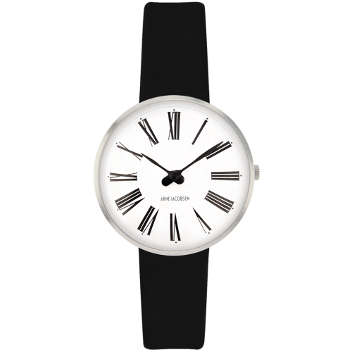 Roman watch - Ø30, Ø34 or Ø40 mm - stainless steel/white, black leather