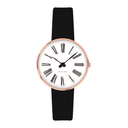 Montre Roman - Ø34 ou Ø40 mm - rose doré/blanc, bracelet cuir noir