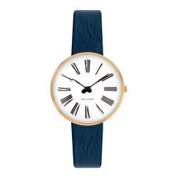 Montre Roman - Ø34 ou Ø40 mm - doré/blanc, bracelet cuir bleu marine