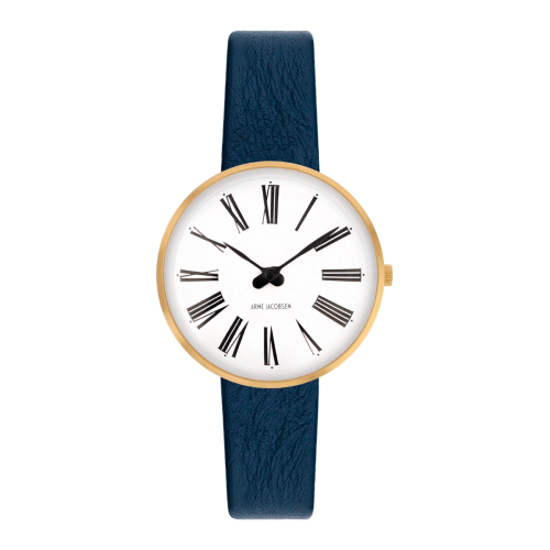 Montre Roman - Ø34 ou Ø40 mm - doré/blanc, bracelet cuir bleu marine