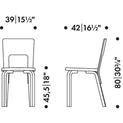 Chaise 66 bouleau vernis naturel + assise rembourrée - Artek