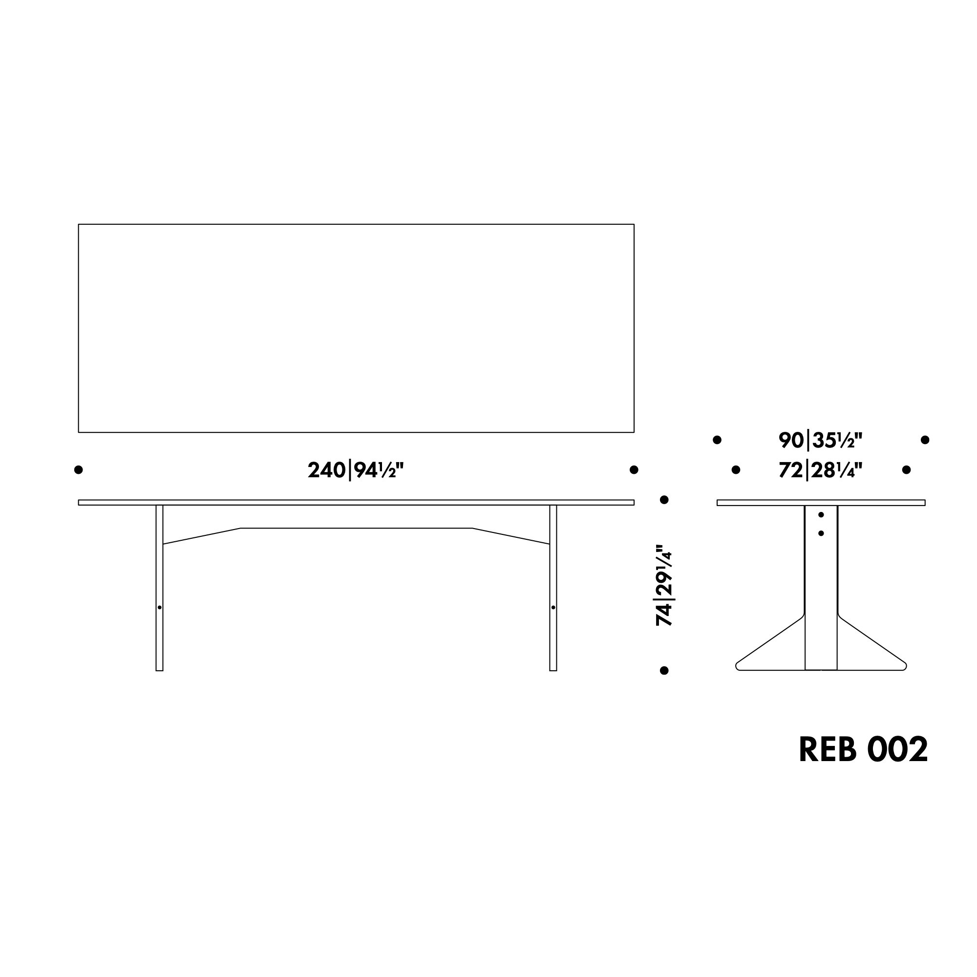 240 x 90 x H74 cm - Kaari Table REB 002 - Artek