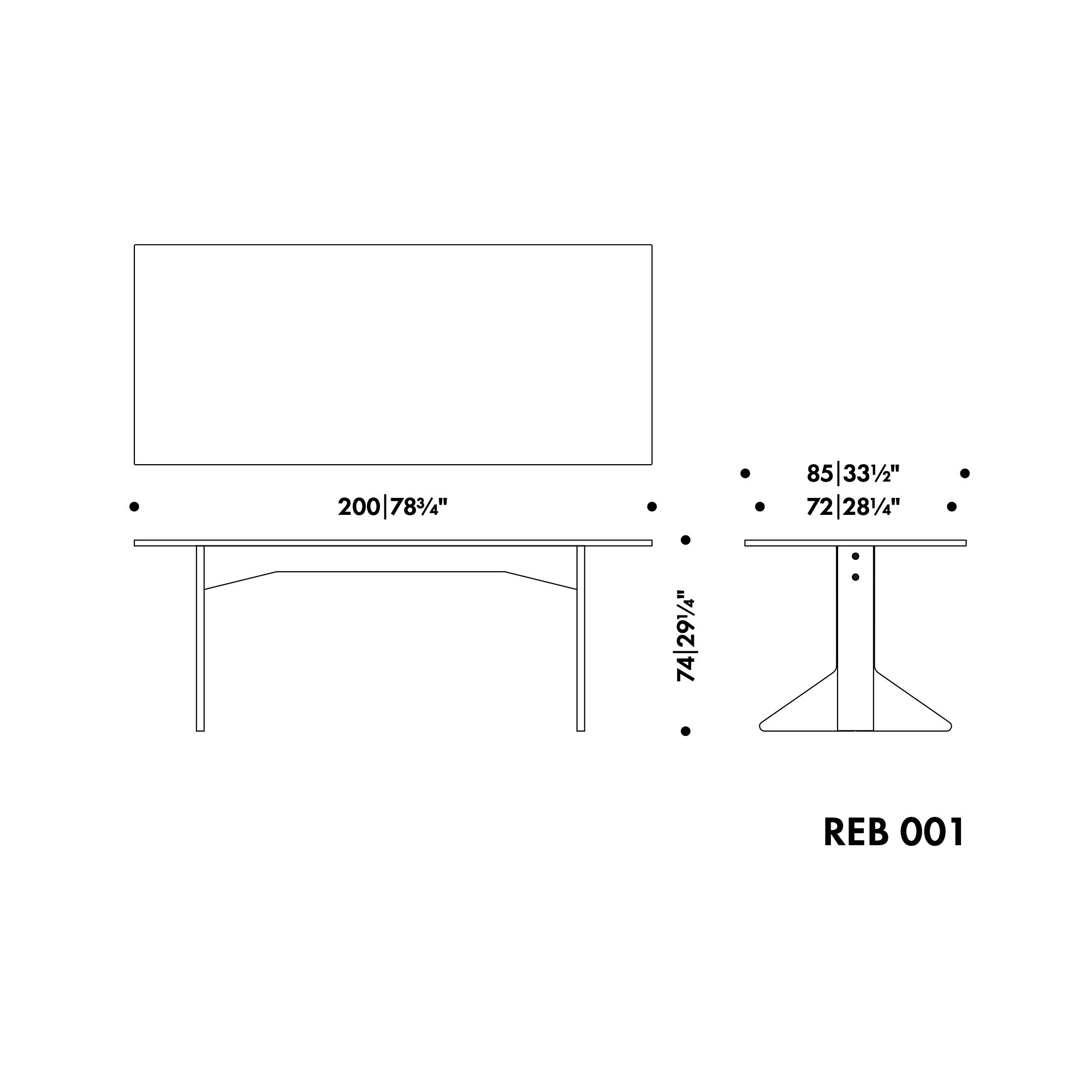 200 x 85 x H74 cm - Kaari Table REB 001 - Artek