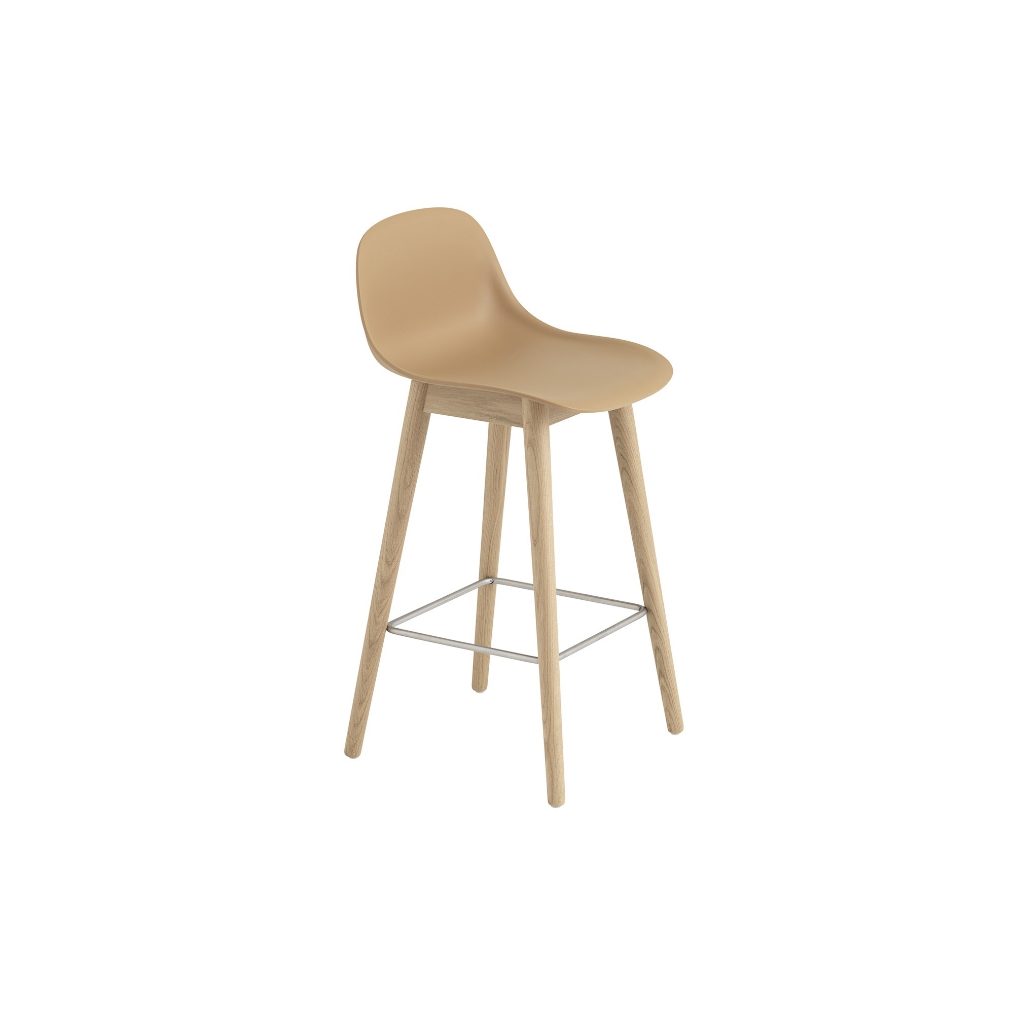 MUUTO - tabouret de bar Fiber pieds bois avec dossier - ocre / chêne - h. 75cm - OFFER