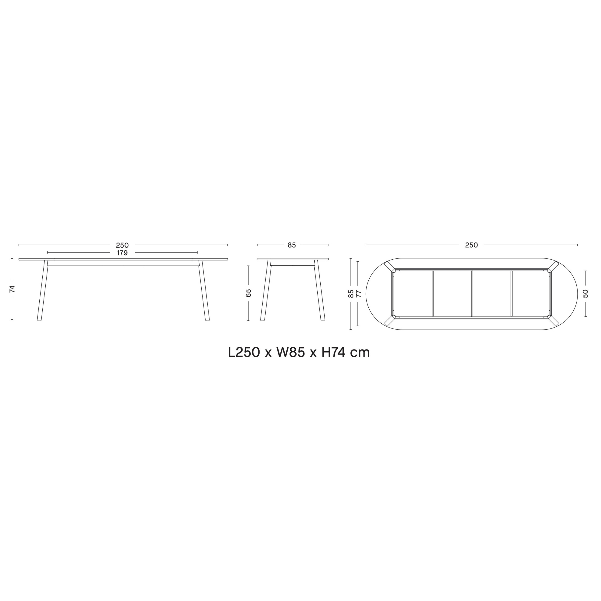 250 x 85 x H74 cm – Table Triangle Leg - HAY