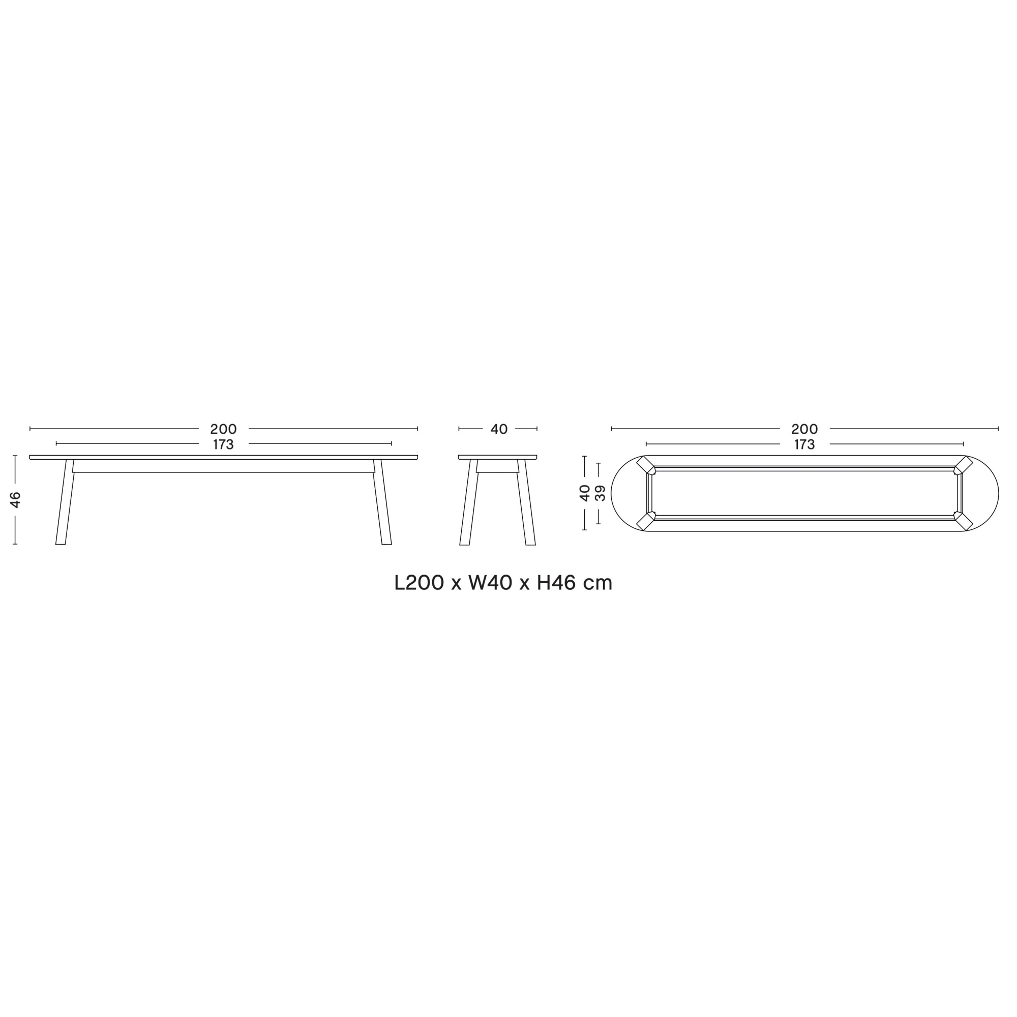 200 cm – Banc Triangle Leg - HAY