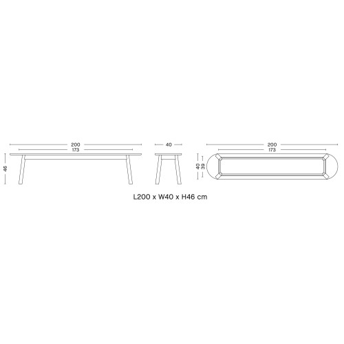 200 cm – Banc Triangle Leg - HAY