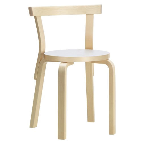 assise stratifié blanc/bouleau naturel - chaise 68 - Artek