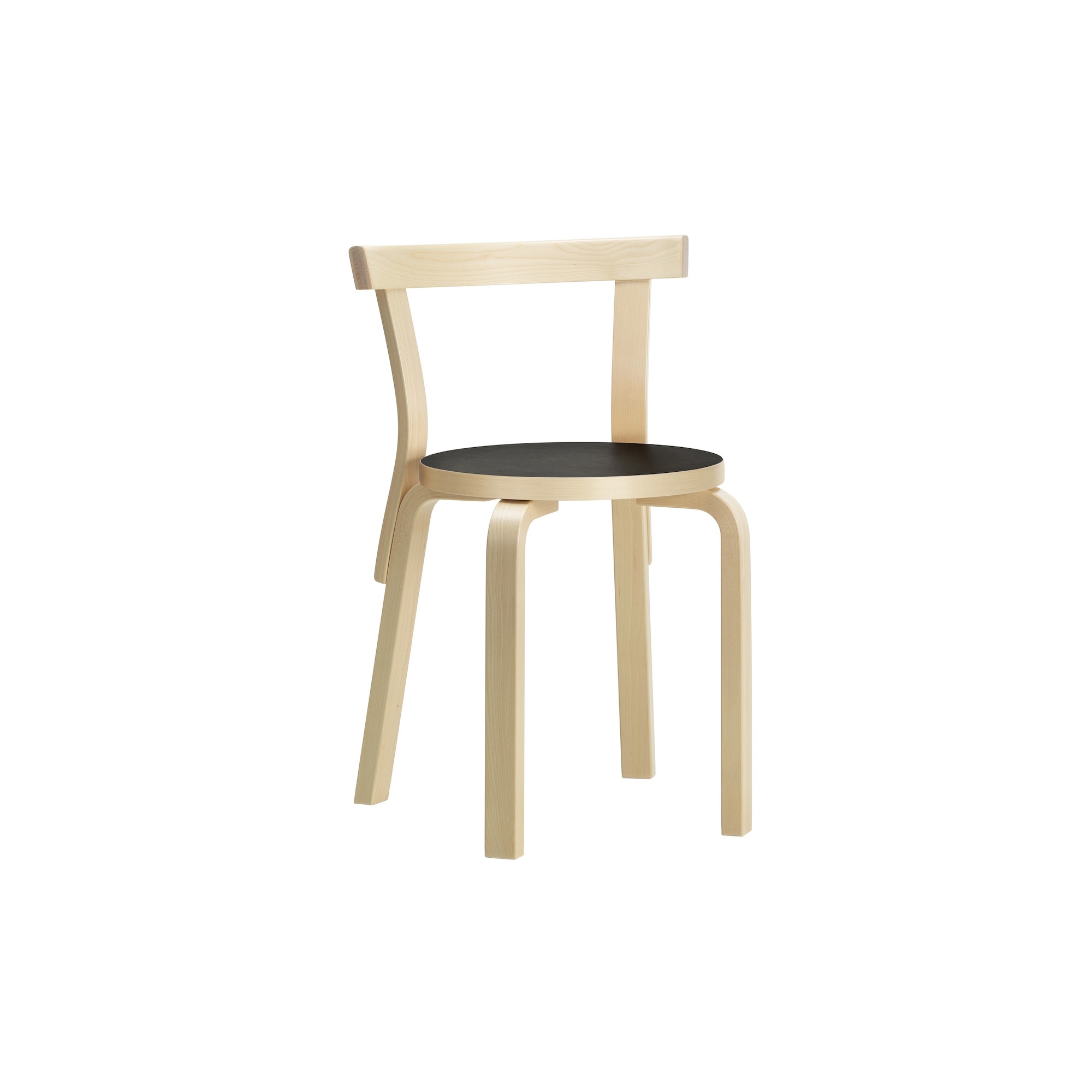 black linoleum seat/natural birch - 68 chair - Artek