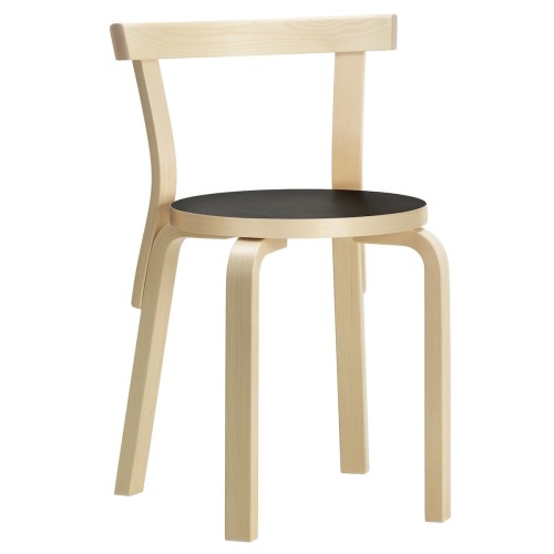 black linoleum seat/natural birch - 68 chair - Artek