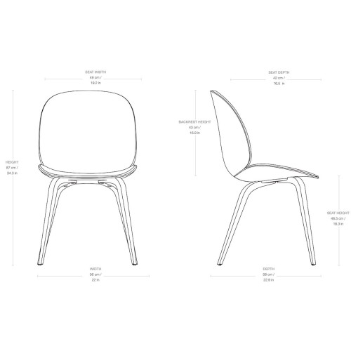 Beetle Chair plastic shell + padded interior - wooden base - Gubi