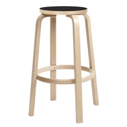 H75cm - bouleau + lino noir - tabouret 64 - Artek