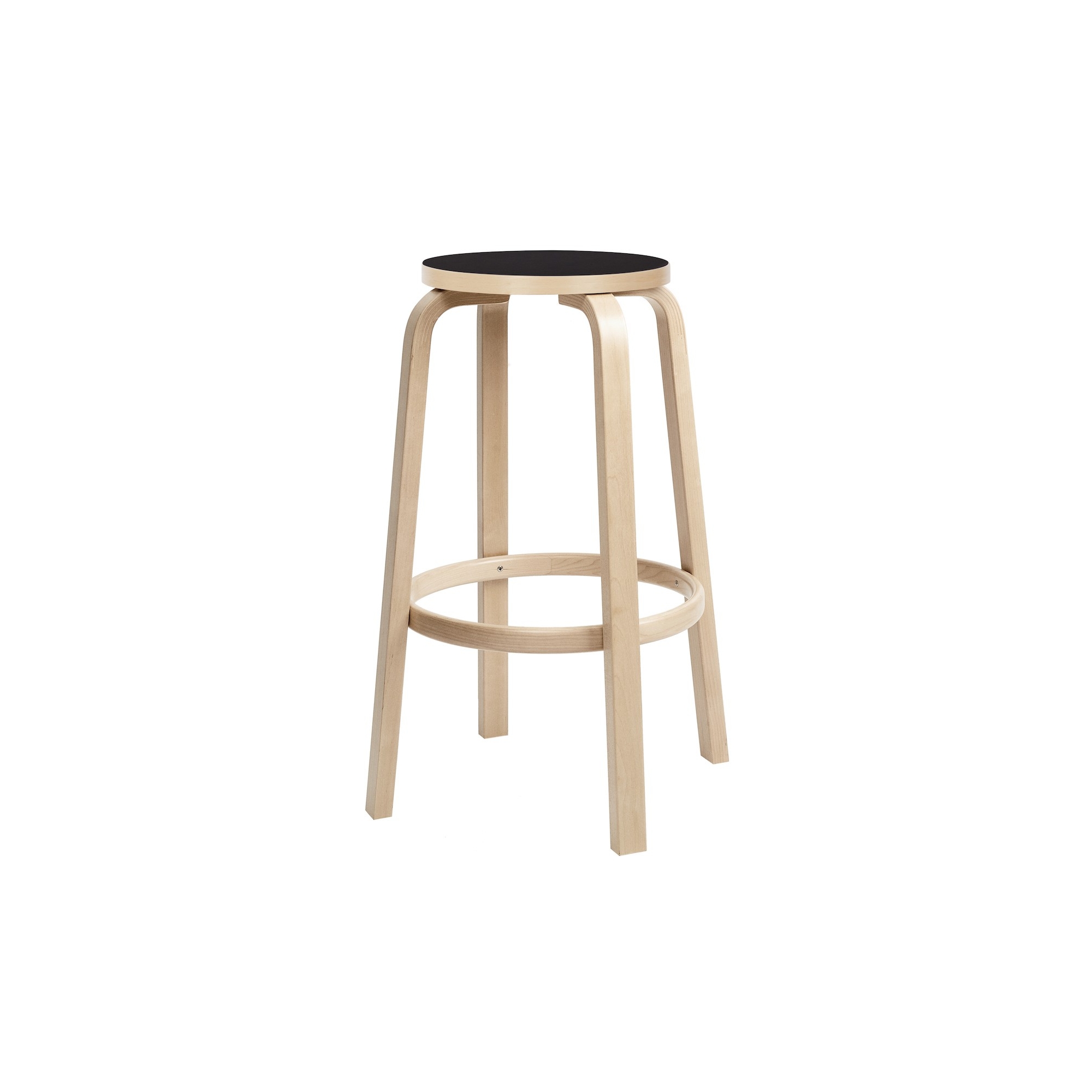 H75cm - natural birch + black lino - 64 bar stool - Artek