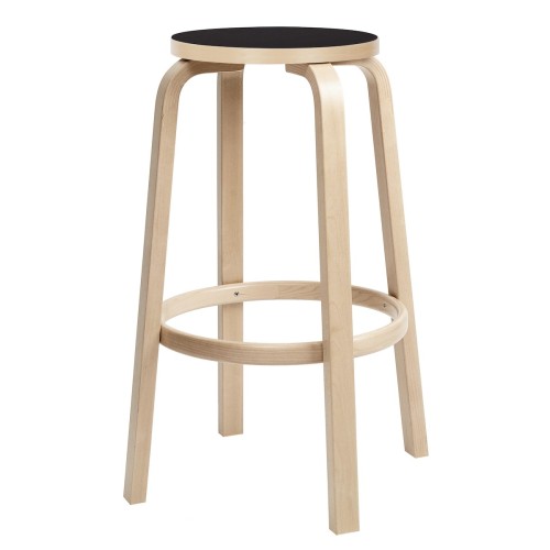 H75cm - natural birch + black lino - 64 bar stool - Artek