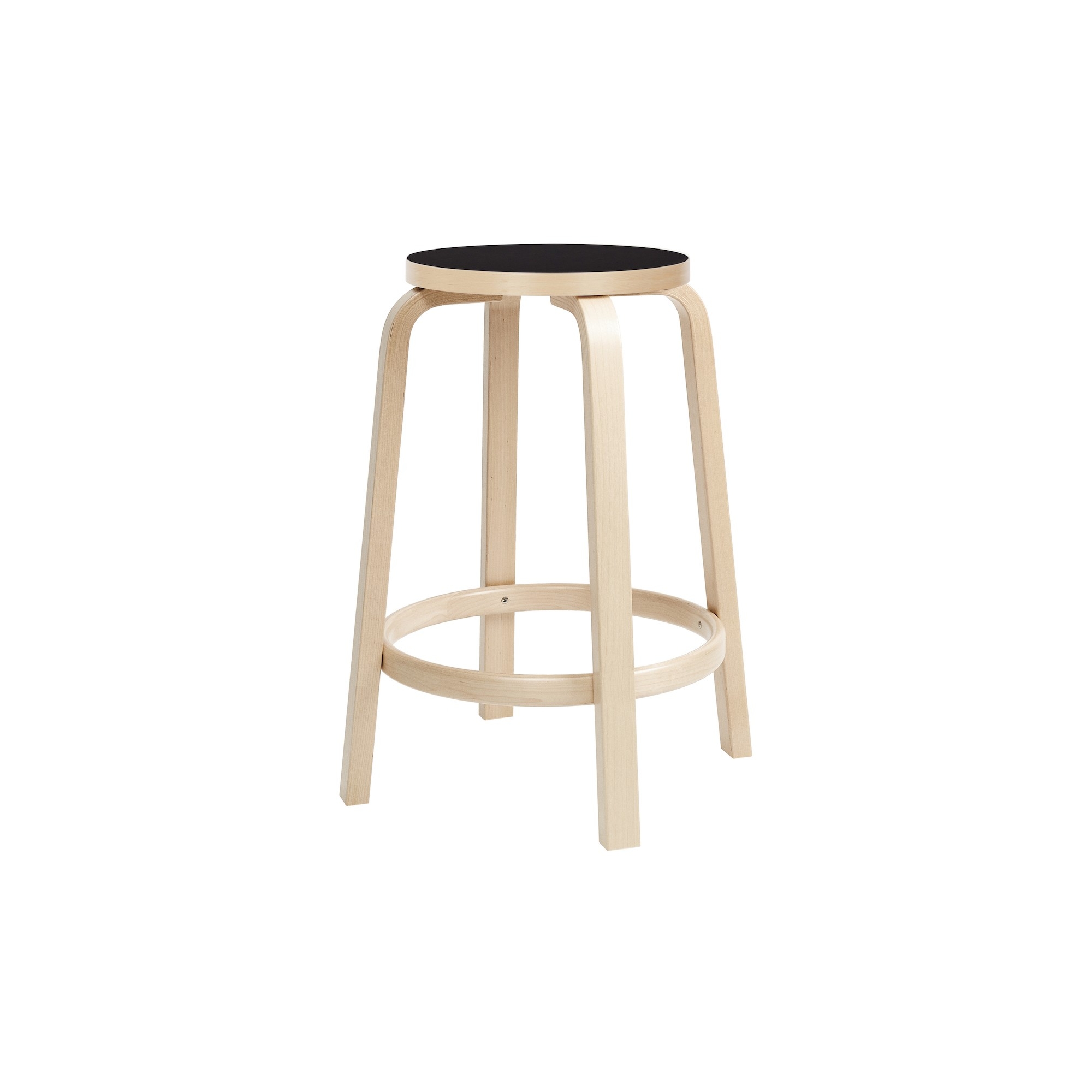 H65cm - natural birch + black lino - 64 bar stool - Artek