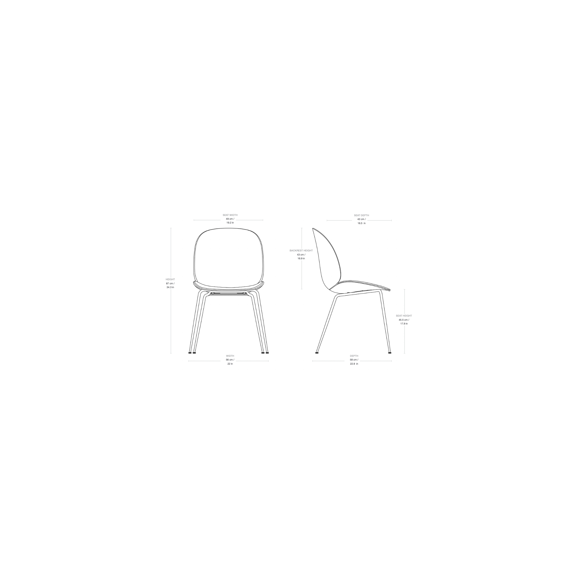 Chaise beetle plastique – assise rembourré - Gubi