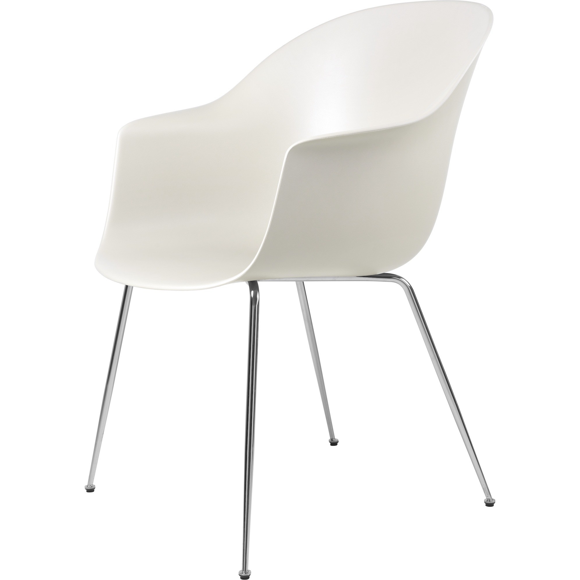 white alabaster shell + chrome legs – conic base – Bat dining chair - Gubi