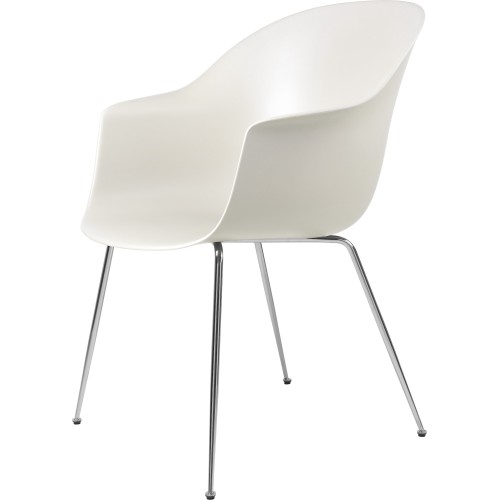 white alabaster shell + chrome legs – conic base – Bat dining chair - Gubi