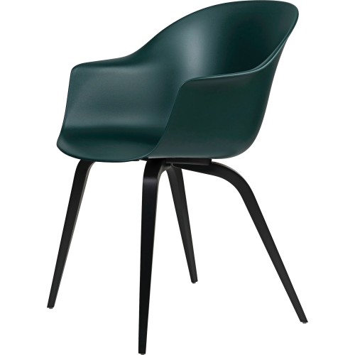 dark green shell + black stained beech legs – wood base – Bat dining chair - Gubi