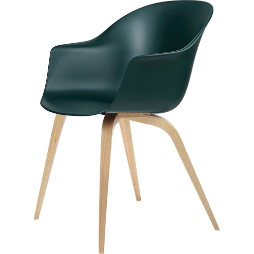 dark green shell + Oak Lacquered legs – wood base – Bat dining chair - Gubi