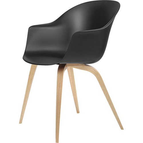 black shell + Oak Lacquered legs – wood base – Bat dining chair - Gubi