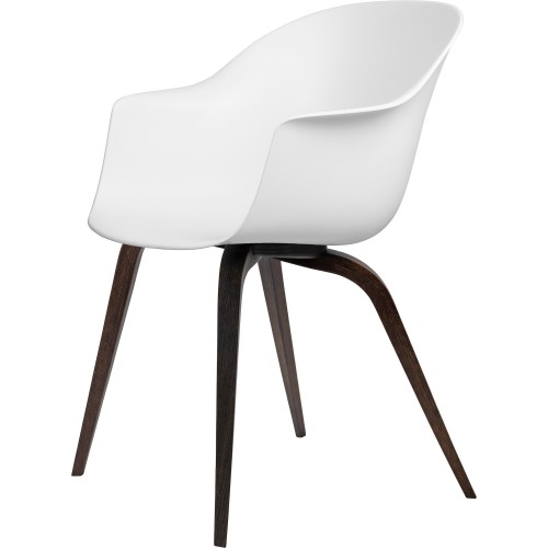 alabaster white shell + Smoked oak legs – wood base – Bat dining chair - Gubi