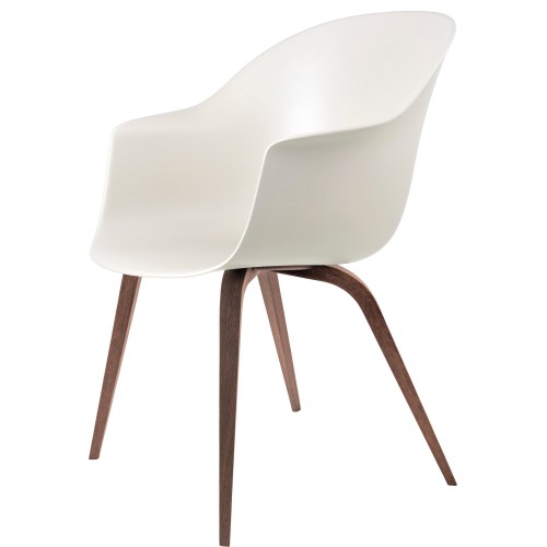 alabaster white shell + walnut legs – wood base – Bat dining chair - Gubi