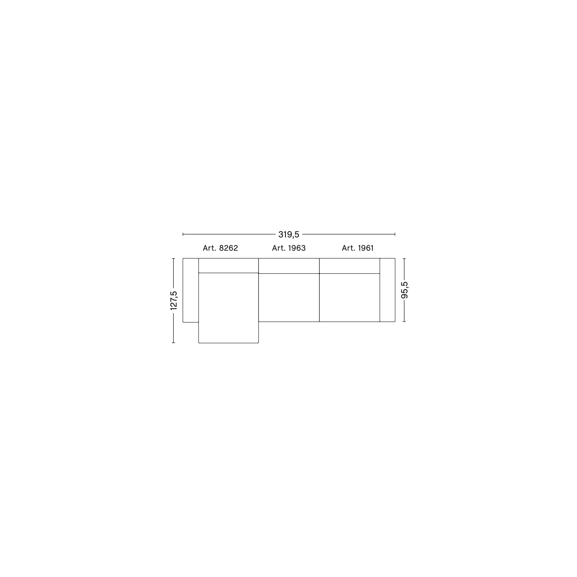 3-seater – combination 11 (left armrest) – Mags - HAY