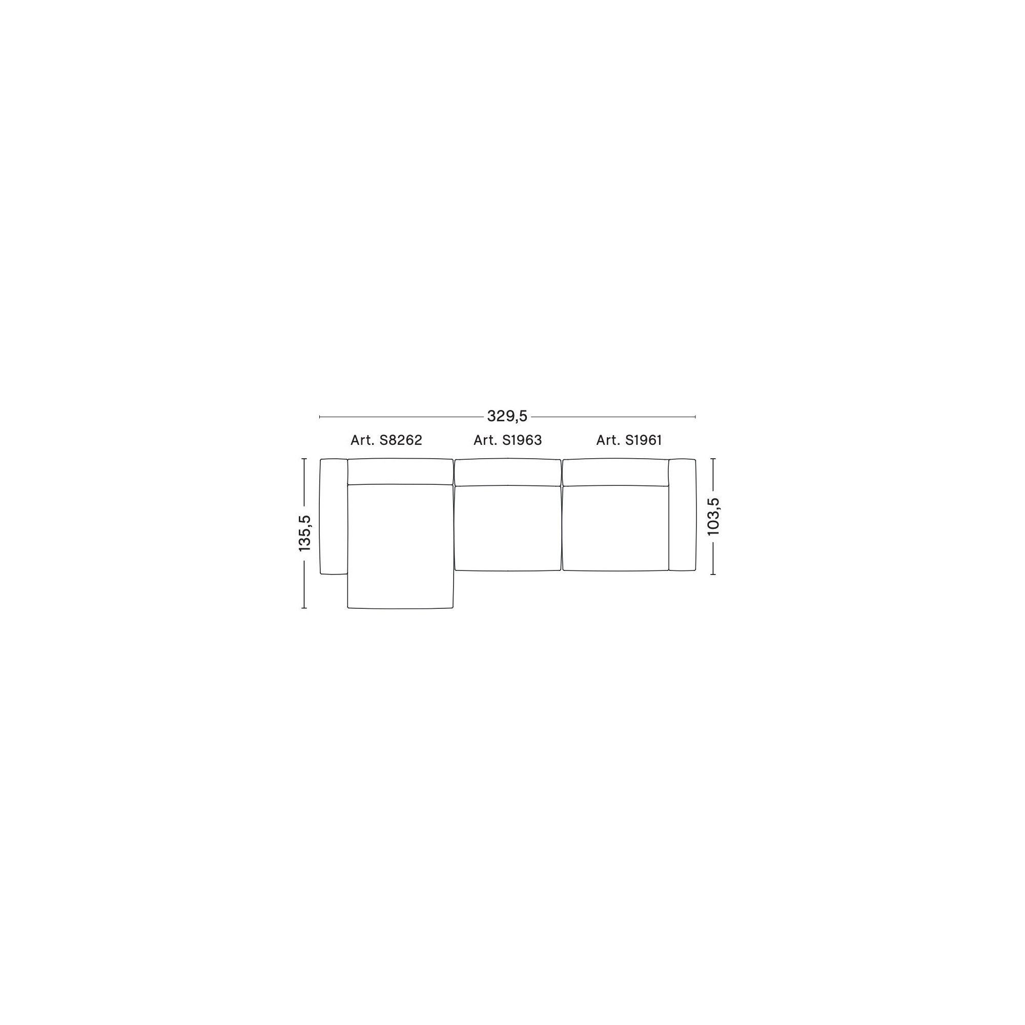 3-seater – combination 11 (left armrest) – Mags Soft - HAY