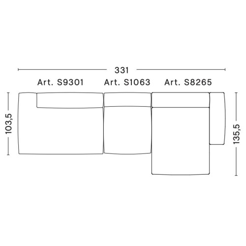 3-seater – combination 4 (right armrest) – Mags Soft Low - HAY