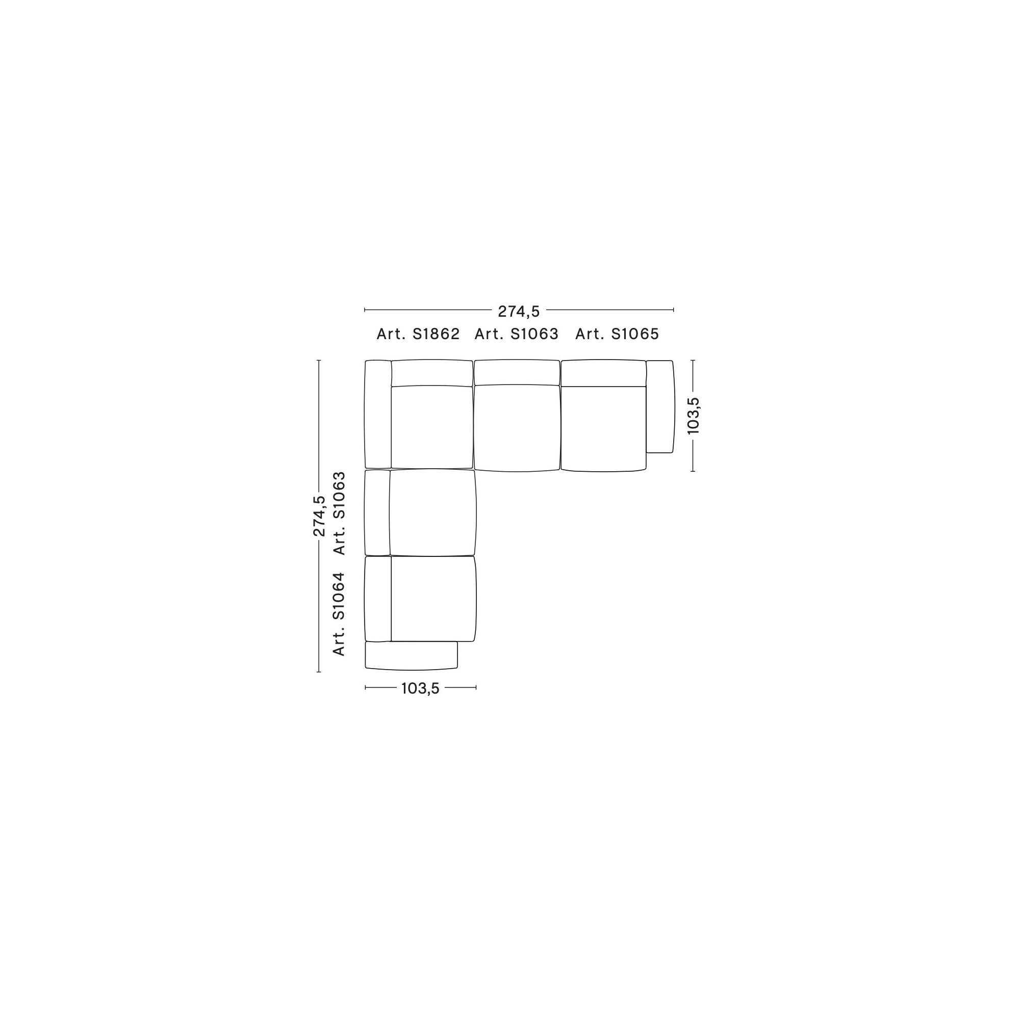 Corner – combination 1 (left armrest) – Mags Soft Low - HAY