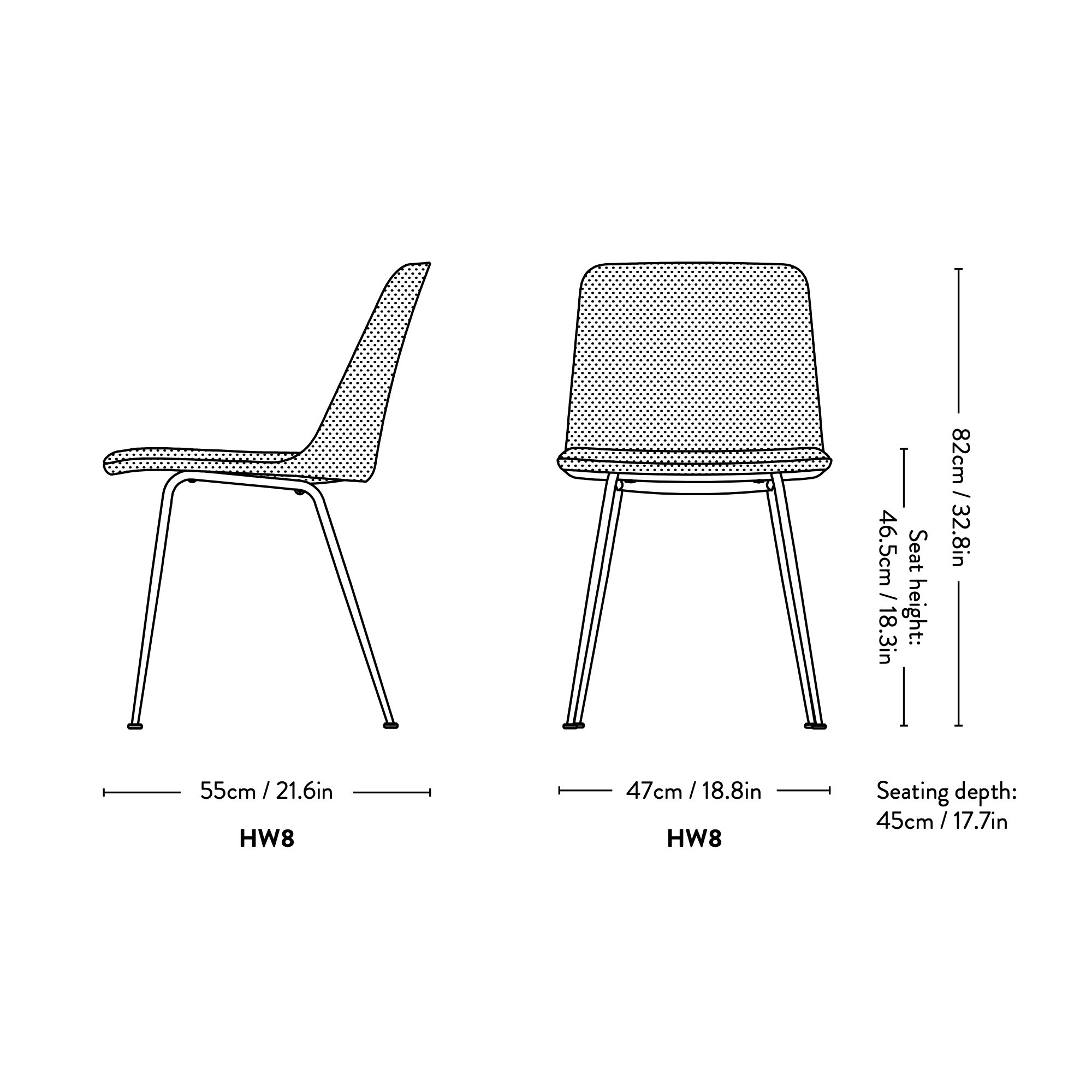 Chaise Rely HW8 – entièrement rembourrée, sans coussin d'assise fixe - &Tradition